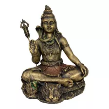 Estátua Deus Shiva Sentado - Decoração Resina Cor Dourado-escuro