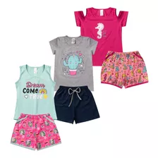 Conjuntinho Feminino Verão Lote 3 Blusas E 3 Shorts.