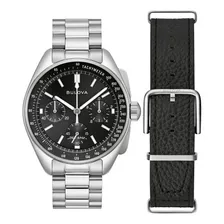 Relógio Bulova Moon Precisionist 96k111 Lunar Pilot Cor Da Correia Prateado Cor Do Bisel Preto Cor Do Fundo Preto