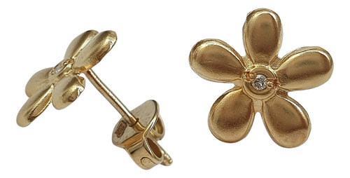 Brinco Flor De Ouro Amarelo 18k 750 E Diamante Joia Delicada Amarelo