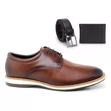 Sapato Casual Masculino + Cinto E Carteira Derby Oxford Slim