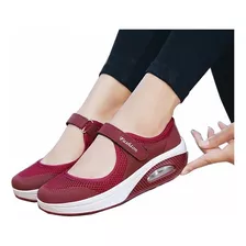 Zapatos De Mujer Casual De Malla De Color Sólido Con Velcro