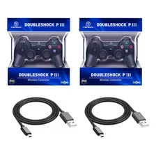 Kit Com 2 Manete Controle Joystick Sem Fio Playstation 3 Ps3 Cor Preto