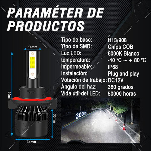 Kit Faros Luz Led H16 H13 14000lm Para Ford Haz Alta/baja Foto 8