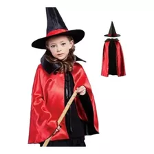 Capa De Bruxa Infantil Dupla Face C/ Gola Halloween + Chapeu