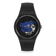 Reloj Swatch Time To Blue Bigso32b109 Color De La Correa Negro Color Del Fondo Transparente