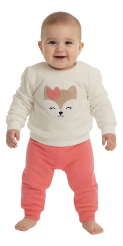 Conjunto Moletom Bebê Menina Pelinhos Manga Kyly M Off White -
