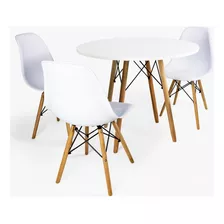 Mesa Eiffel Redonda P/ Sala 80cm E 3 Cadeiras Charles Eames Tampa Branco