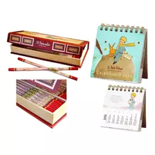 Caja De Lápices El Principito + Mini Calendario Escritorio 