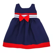 Vestido Para Nena Marinero Azul Y Rojo, Talles 4 Al 12