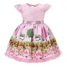 Vestido Infantil Jardim Encantado 1 Ao 4 Festa Rosa