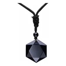 Colar Hexagrama Obsidiana Cristal Vulcânico Pedra Negra