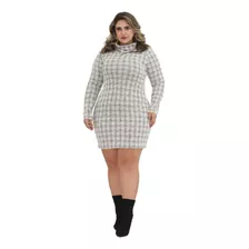 Vestido Tubinho Curto Manga Longa Plus Size Tweed Elegante