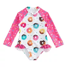 Traje De Baño Completo Con Manga Larga Donuts Niñas 4-7 Años