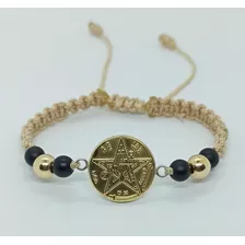 Pulsera Pentagrama Beige Tetragramaton P Onix Plata 925 Oro 