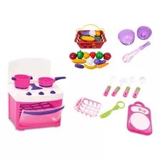 Kit Cozinha Infantil Com Fogão, Legumes, Acessórios, Talher