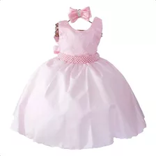 Vestido Infantil Bailarina Rosa Princesa Luxo Tiara E Luvas 