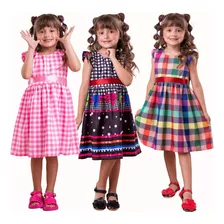 Kit 3 Vestidos Xadrez Infantil Menina Arraiá Festa Junina 