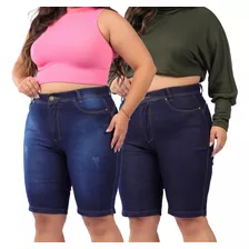 Kit Com 2 Bermudas Feminina Jeans Com Lycra Plus Size Oferta