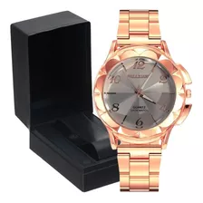 Relógio Analógico Feminino Casual Elegante + Estojo Top Cor Do Fundo Branco/rosé