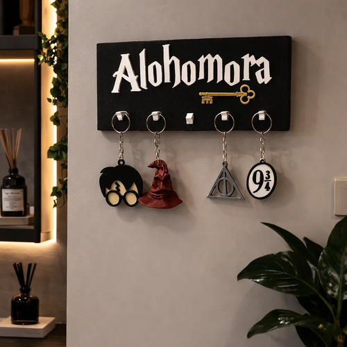Kit Harry Potter Portallaves Alohomora+4 Llaveros  Negro