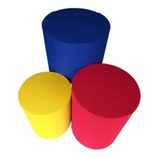 Trio Capas Tecido Para Mesa Cilindro Azul Vermelho Amarelo
