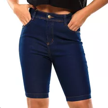 Bermuda Jeans Feminina Cintura Alta Ciclista Com Elastano