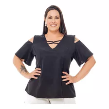 Roupa Feminina Blusa Plus Size Com Manga Ombros Aberto 05