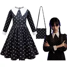 Fantasia Wandinha Addams Wednesday Halloween Vestido + Bolsa