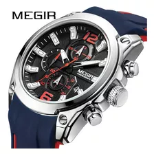 Reloj Megir 2063, Cronógrafo Deportivo Multifuncional Color Del Bisel Azul/plata