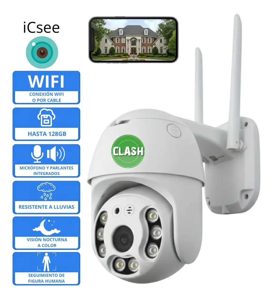 Camara Wifi Hd Icsee Exterior Domo Full Nocturna Audio Alarm Blanco