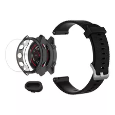 Kit Pulseira Para Garmin 745 + Capa + Pelicula E Plug Tampa Cor Preto