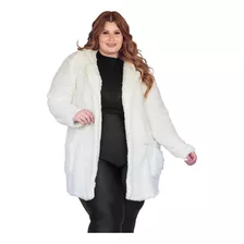 Casaco Peluciado Teddy Plus Size Feminino Com Bolso E Capuz