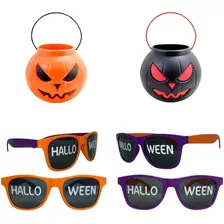 Kit Halloween 2 Abóbora Mais 2 Óculos Festa Personalizado