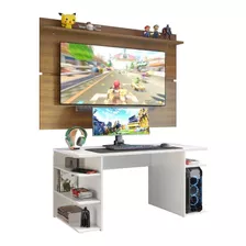 Escritorio Gamer Madesa 9409 Y Panel Para Tv Hasta 65 Color Blanco/rústico