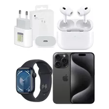 iPhone 15 Pro Max Preto, Fonte, AirPods Pro E Apple Watch 9