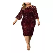 Vestido Fiesta Strech Lentejuelas Bordeaux 2/xltalle Grande