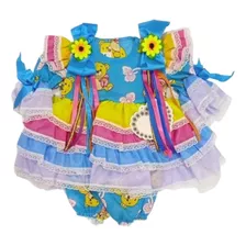 Vestido Junino Caipira Estampado Camadas Infantil 3 Anos