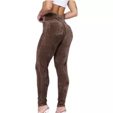 Calça Legging Veludo Cotelê Com Bolso Cós Alto Inverno