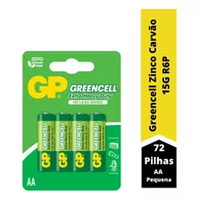 72 Pilhas Aa Pequena Gp Greencell Comum 15g R6p Cartela C/ 4