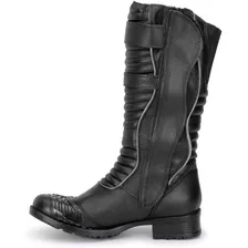 Bota Feminina Motociclista Refletivo Couro 9118 Km Preta