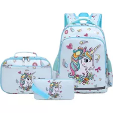 Mochila Unicornio 42cm Impermeable Lonchera Lapicera Niña