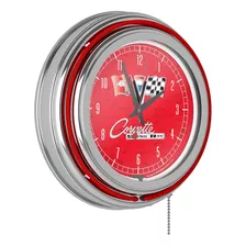 ~? Corvette C2 Reloj De Neón De Doble Anillo De Cromo Rojo