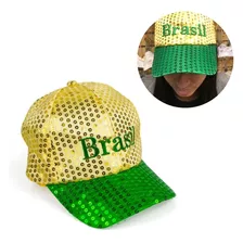 Boné Do Brasil C/ Paetê Lantejoulas Bordado Verde E Amarelo