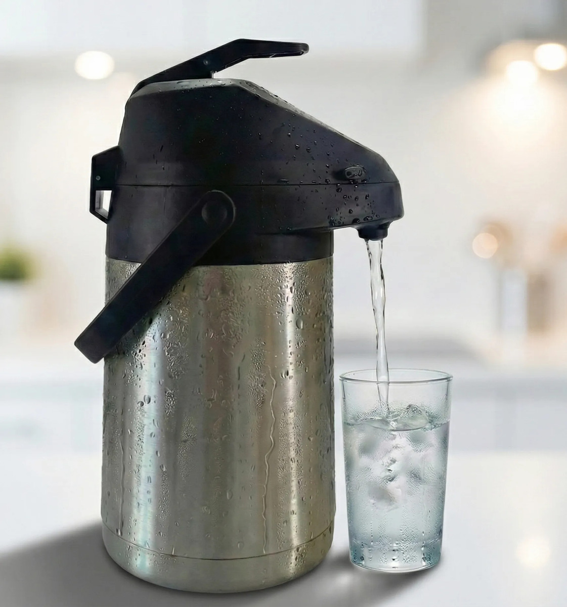 Termo Inox 1.3l Bomba Presión Mate Café Té Tereré Plateado