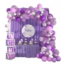 Arco Globos Violeta Lila Blanco Mariposas Baby Shower