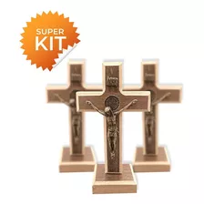 Kit 20 Cruz Crucifixo Mesa Em Madeira 13cm São Bento Atacado