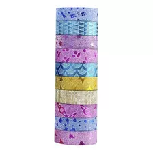 10 Fitas Adesiva Decorada Com Glitter Washi Tape Scrapbook