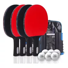 Set 4 Paletas De Ping Pong Con Red Nivel Inicial + 6 Pelotas
