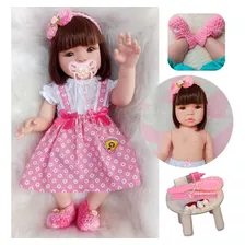 Bebê Reborn Menina Silicone Pode Dar Banho Chupeta 17 Itens